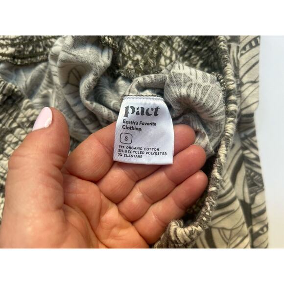 Pact Women's Small Beige Black Palm Print Organic Cotton Pull On Jogger Pants S - Picture 10 of 11